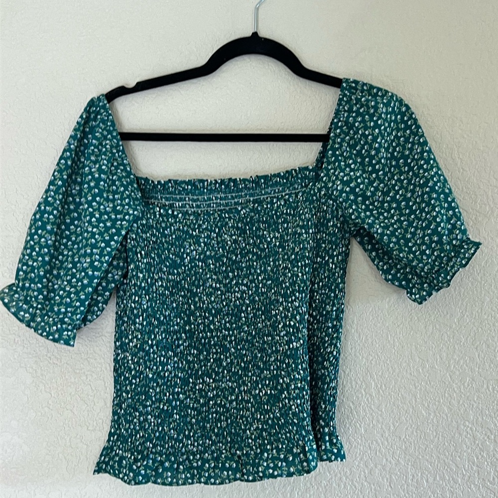 Green floral summer top